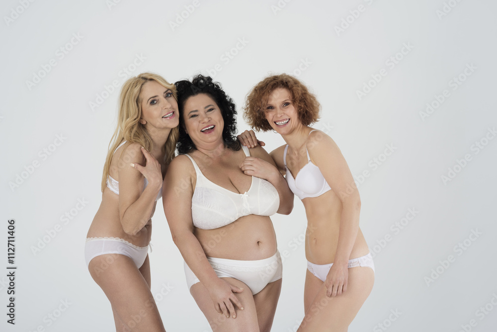 Funny time for mature women in underwear Stock Photo