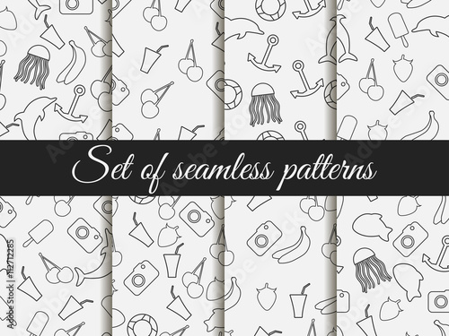 Seamless summer pattern. Summer seamless background. Summer pattern with fruit and summer objects.