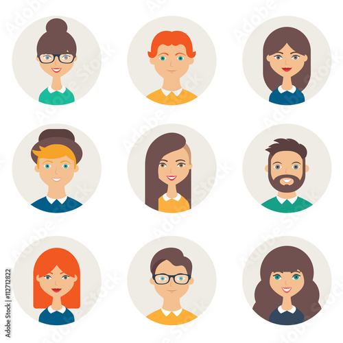 Set of avatars. Male and female characters. People's faces, man,
