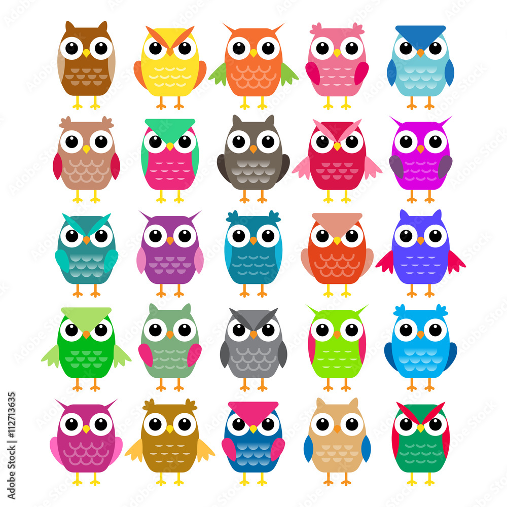 Set of cartoon owls. Vector illustration Set of cartoon owls. Vector illustration