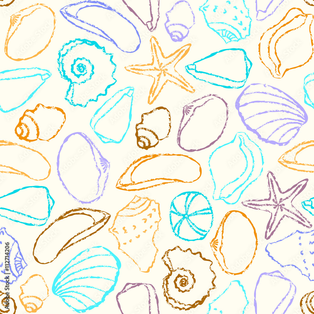 Seamless pattern with sea shells