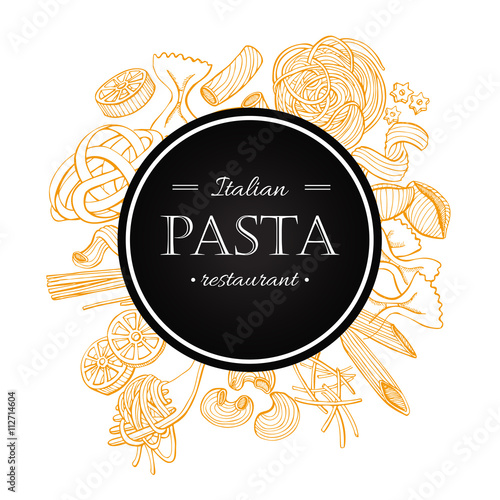 Vector vintage italian pasta restaurant illustration. Hand drawn