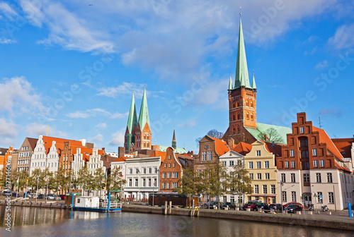 Trave river in Lubeck old town, Germany