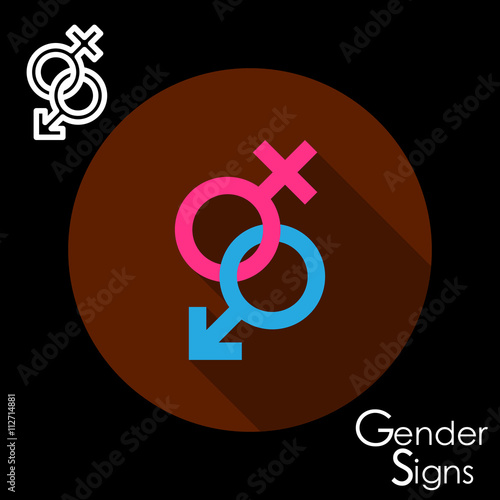 Gender signs for male and female, circles with cross and arrow. Vector illustration