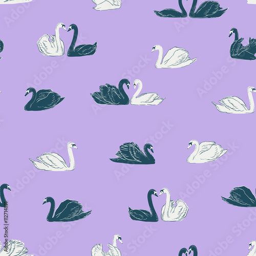Wallpaper Mural vector seamless gentle romantic graphical swan birds regular pattern, outlined silhouettes, modern stylish background print Torontodigital.ca