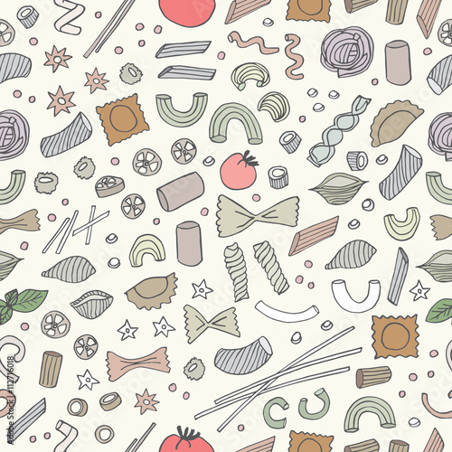 Hand- drawn pasta seamless pattern