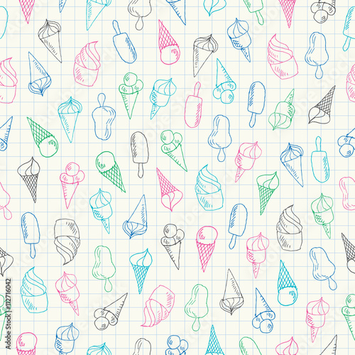 Ice Cream doodles seamless pattern