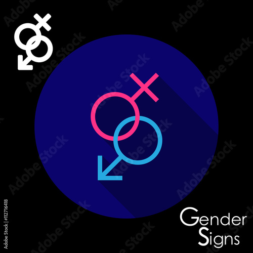 Gender signs for male and female, circles with cross and arrow. Vector illustration