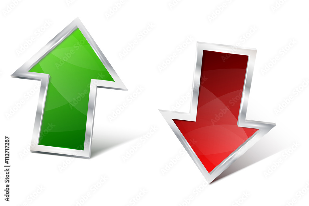 Green and red 3D glossy metal arrow Green and red 3D glossy metal arrow