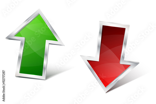Green and red 3D glossy metal arrow