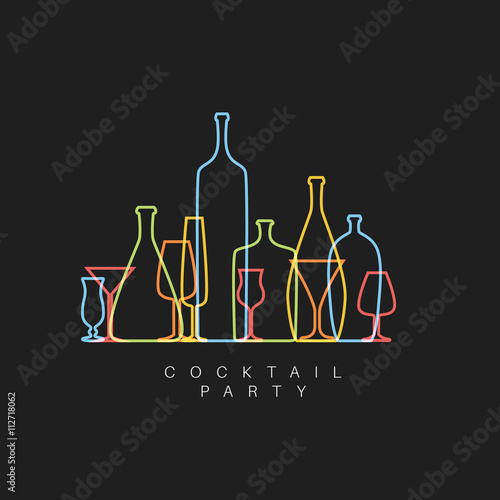 Vector Fresh Cocktail party invitation card with glasses and bottles