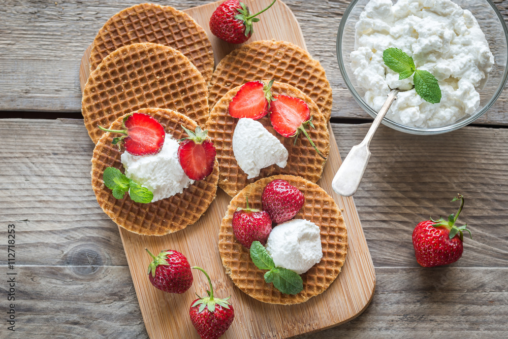 Belgian waffles with ricotta and strawberries Belgian waffles with ricotta and strawberries