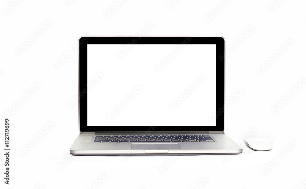 Laptop with blank screen on isolated white background Laptop with blank screen on isolated white background