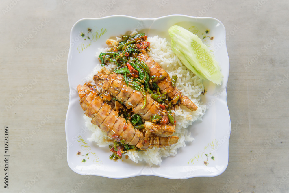stir-fried seafood and basil with rice stir-fried seafood and basil with rice