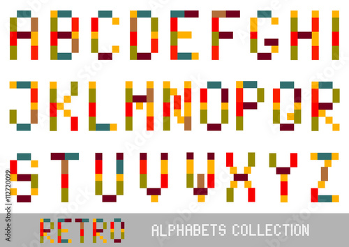 set of vector mosaic tiles digital letters