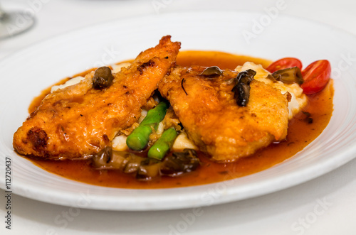 Veal Marsala on Asparagus