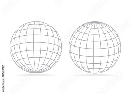 gray vector grid earth globe icons isolated on white background, copy space