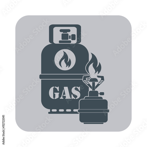 Camping stove with gas bottle icon vector