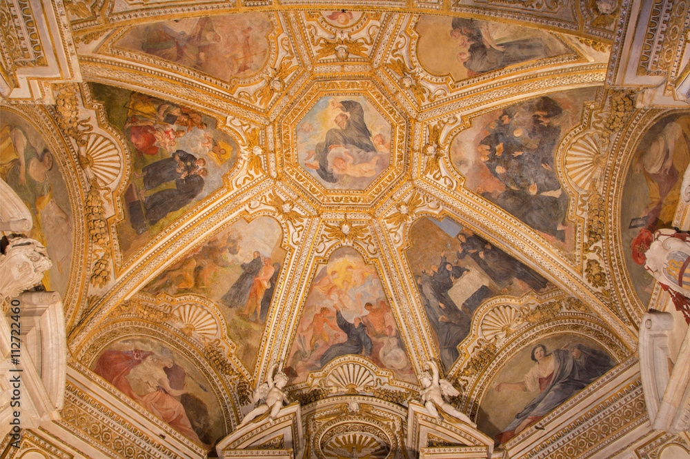 ROME, ITALY - MARCH 9, 2016: The ceiling fresco in Mellini chapel of  Basilica di Santa Maria del Popolo by Giovanny Mannonzzi da San Giovanni (1623 - 1624). The Glory of st. Nicholas of Tolentino.