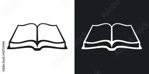 Open book icon, stock vector. Two-tone version on black and white background