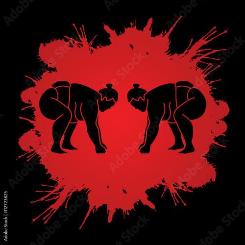 Sumo prepare to fight designed on splash blood background graphic vector.