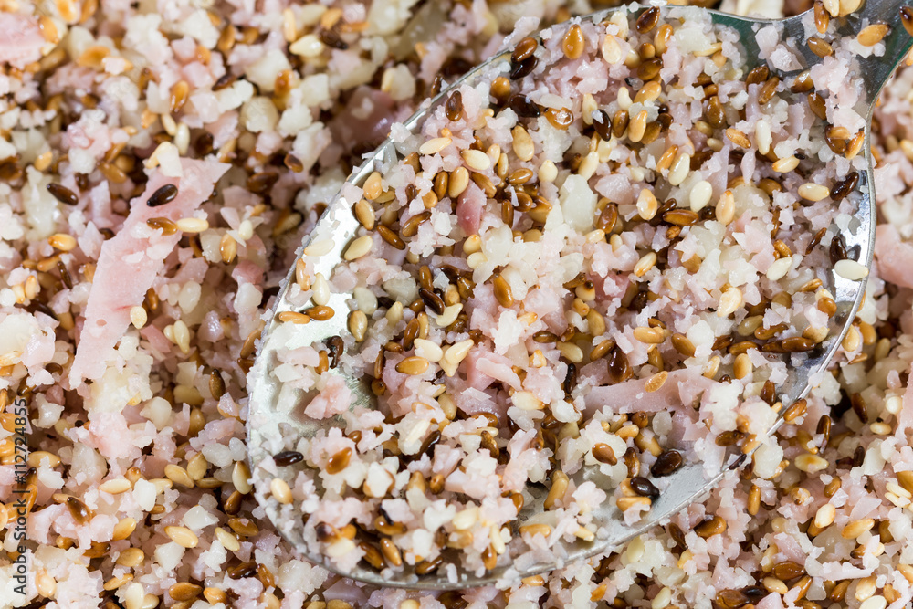 Sesame salad close up macro mixture salad spoon Sesame salad close up macro mixture salad spoon