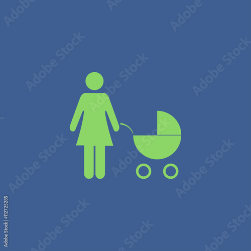 Woman with pram pictogram flat icon