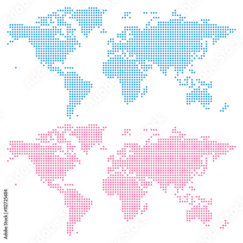 World map created from circles (upper) and squares (lower), not a pattern. Edit colors easy in one click.