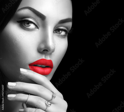 Beauty fashion woman portrait with perfect makeup and nails