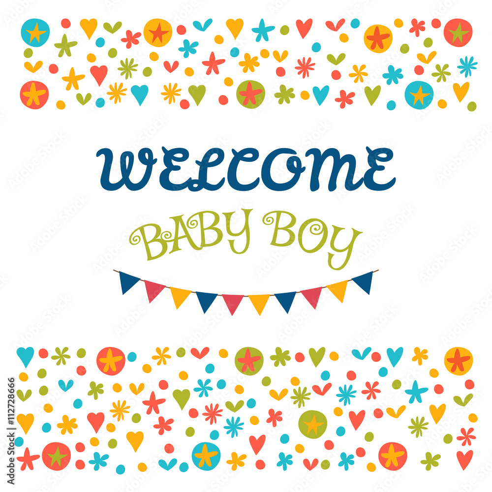 Welcome baby boy. Baby shower greeting card. Baby boy shower car Welcome baby boy. Baby shower greeting card. Baby boy shower car