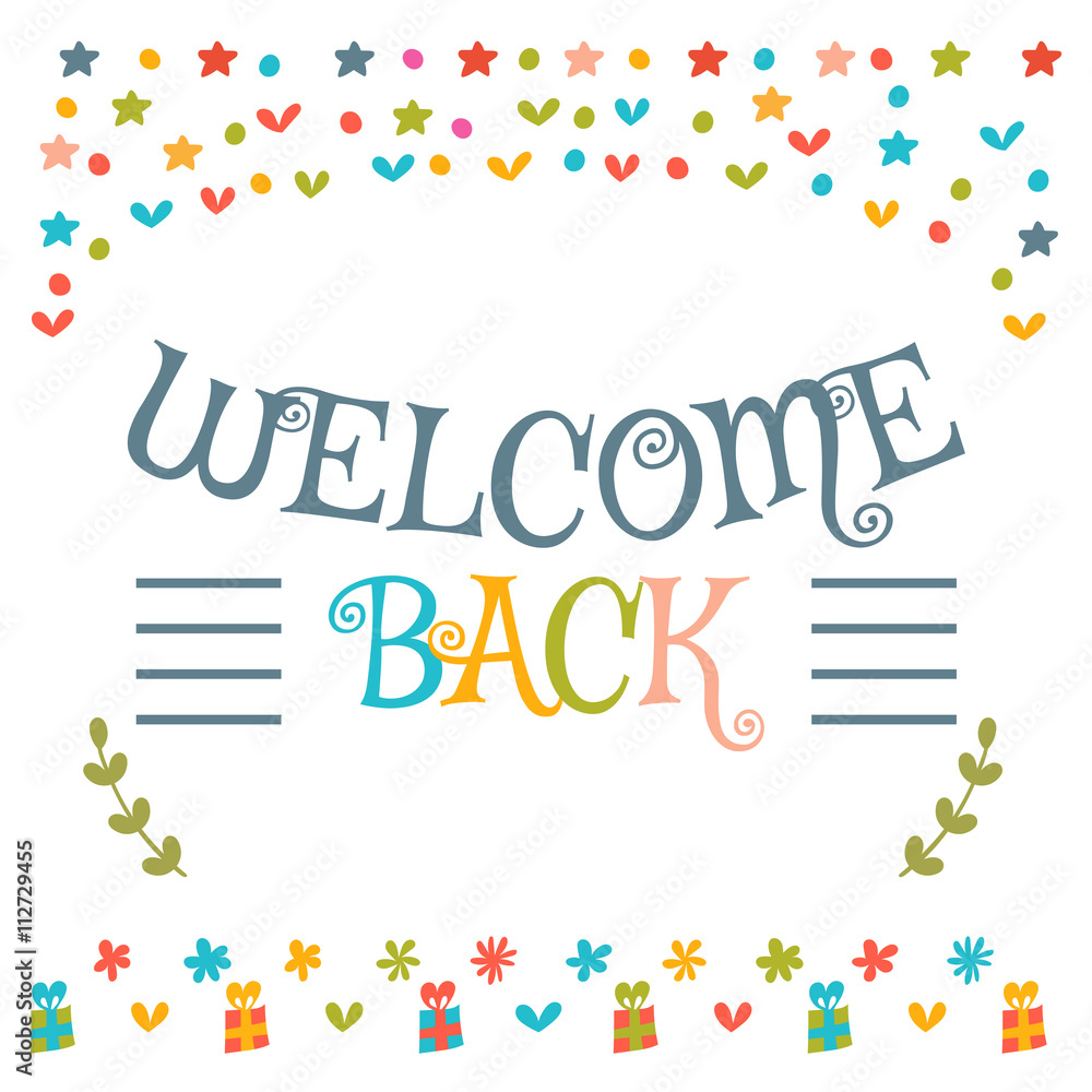 Welcome back text with colorful design elements Vector Image