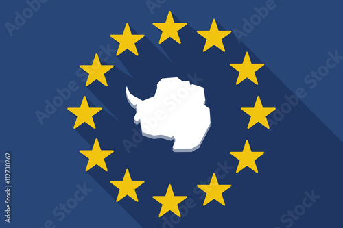 long shadow EU flag with  the map of  Antarctica