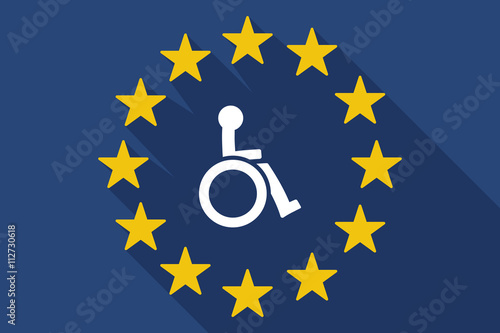 long shadow EU flag with  a human figure in a wheelchair icon