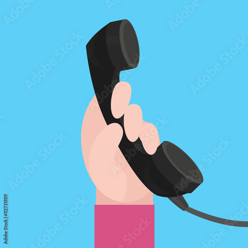 Vector flat illustration of human hands hold old handset