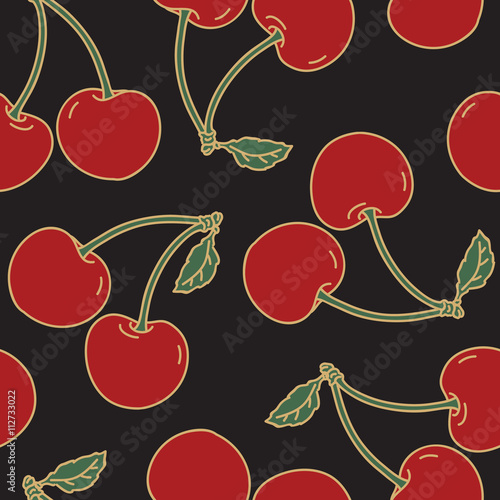 Cherry Seamless Pattern.
Hand drawn ornamental wallpaper or textile pattern with cherry motive, in vector format.
