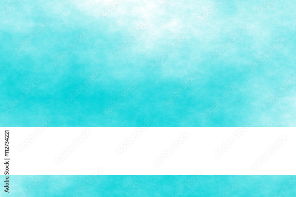 Cyan blue and white smoky background with white banner