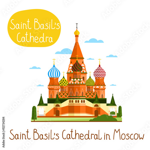 Saint Basil's Cathedral in Moscow. Famous world landmarks icon concept. Journey around the world. Tourism and vacation theme. Modern design flat vector illustration.