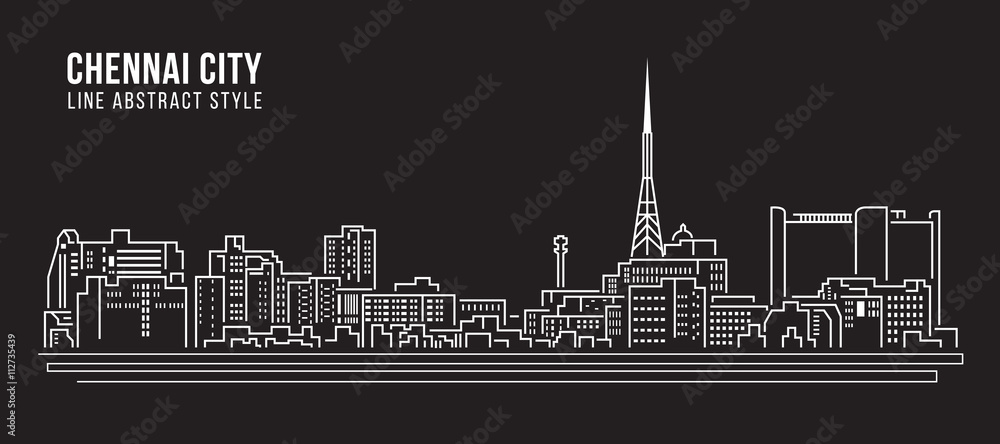 Cityscape Building Line art Vector Illustration design - Chennai city