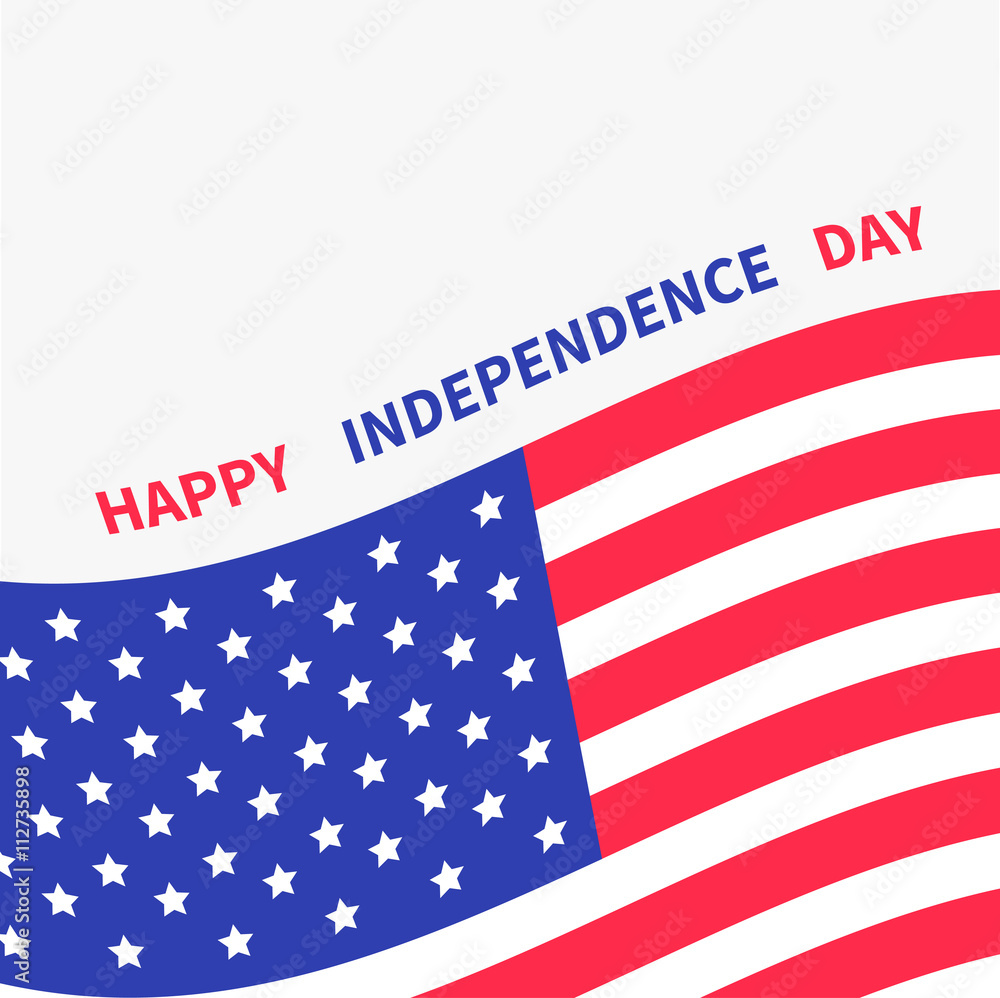 Happy independence day United states of America. 4th of July. Waving American flag frame. White background. Isolated. Greeting card. Flat design.