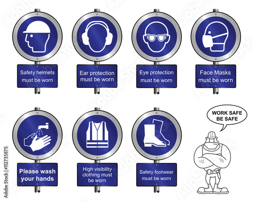 Health and safety signposts and text