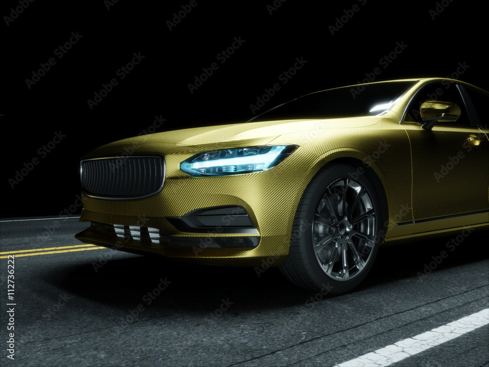 Car wrapped in golden carbon film