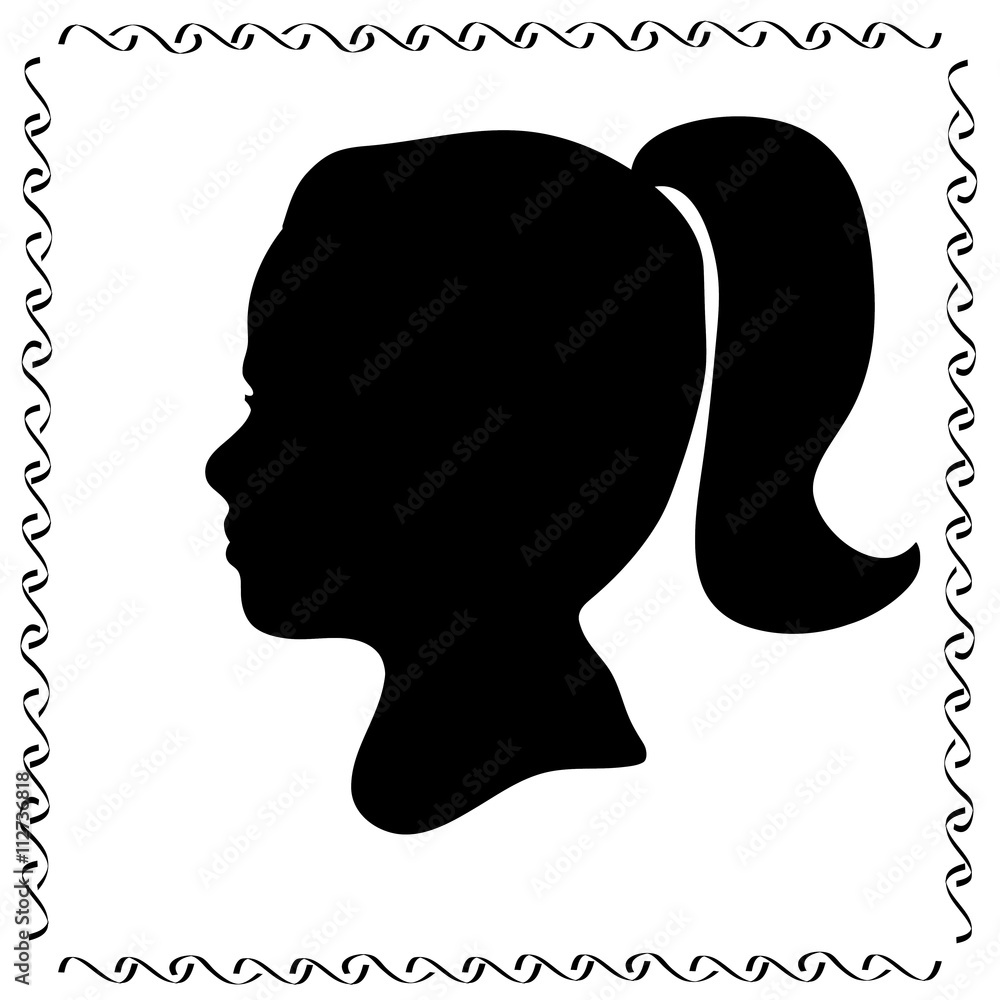 Black silhouette girl profile face Black silhouette girl profile face