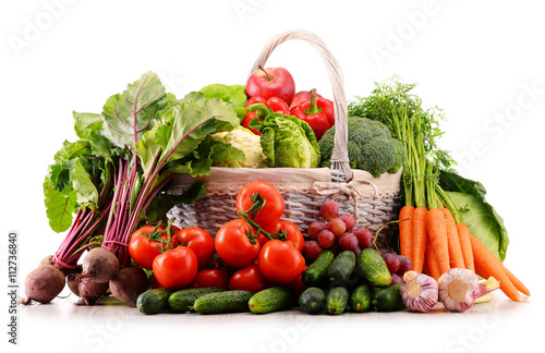 Assorted raw organic vegetables isolated on white