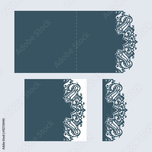 Abstract cutout wedding invitation. Suitable for lasercutting. Lazercut wedding invitation card. Lazer cut vector. Lace folds. Wedding invitation mockup. Die cut card wedding invitation template.