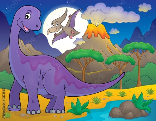 Night landscape with dinosaur theme 1