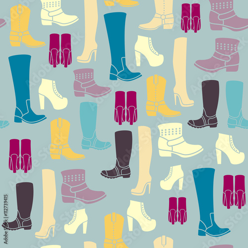 Seamless pattern with flat icons of womens shoes