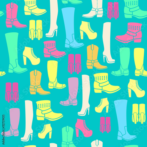 Seamless pattern with flat icons of womens shoes