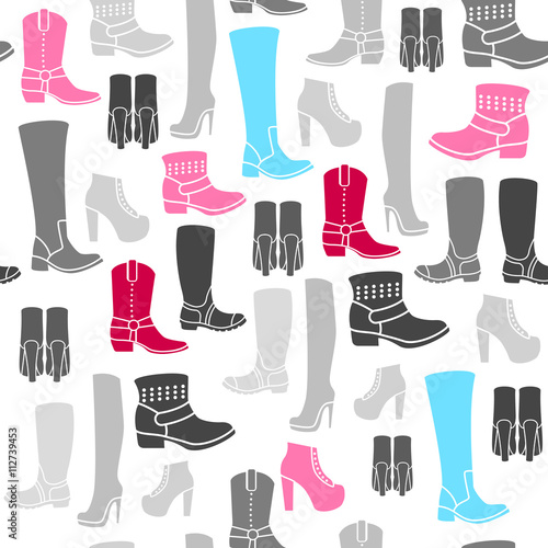 Seamless pattern with flat icons of womens shoes