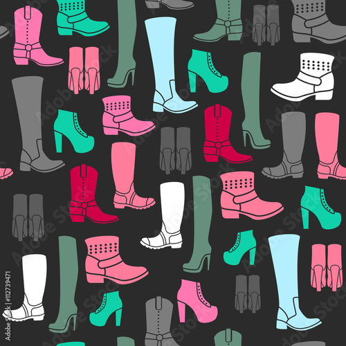 Seamless pattern with flat icons of womens shoes