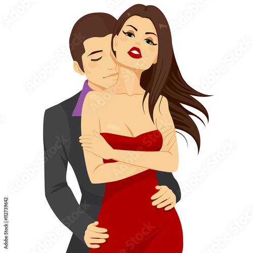 Beautiful young attractive couple hugging with passion and love